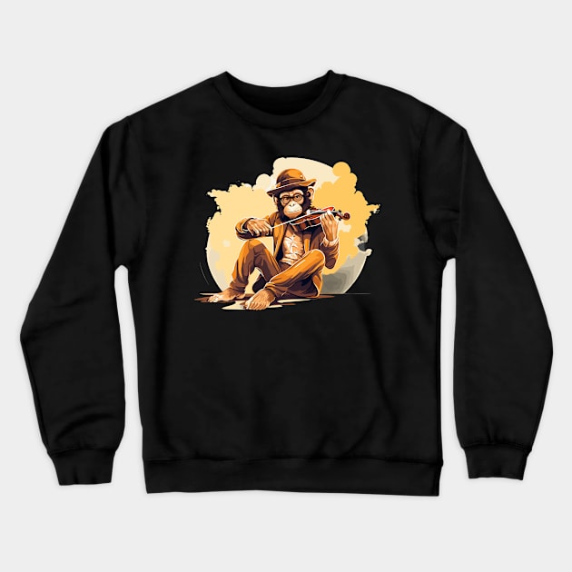 Monkey Playing Violin Crewneck Sweatshirt by Graceful Designs